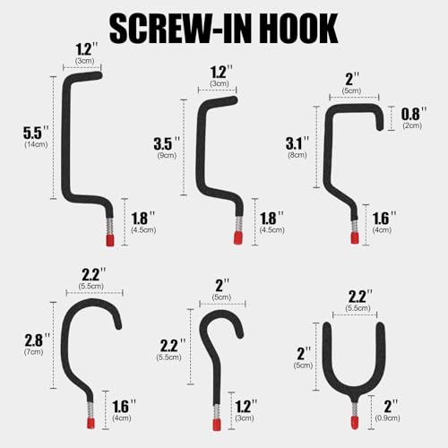 Garage Hooks Heavy Duty, 12-Pack Mixed Utility Garage Hooks, Wall Mounted Steel Tool Hangers for Garage Wall Organizer, Hold Ladders Tools Bikes (Black, 6 Type & 12 Pack) - color: Black, size: 6 Type & 12 Pack