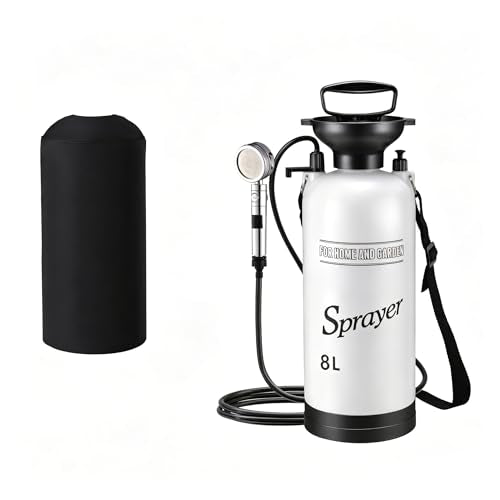 5L Hand Press Portable Shower, 10 Spray Modes with Removable Hose & Shower Head, No Electric Needed – Ideal for Camping Hiking Travel Beach Garden Pet Shower - color: Insulation sleeve 8L