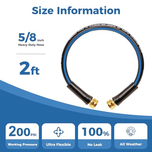 SheeChung Short Garden Hose 2ft x 5/8",Rubber Water Hose, Female to Female - size: 2ft-double females