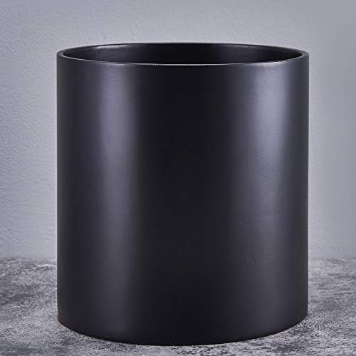 FaithLand 14 Inch Fiberstone Planter - Lightweight Modern Cylinder Plant Pot with Drainage Hole & Plug, Indoor Outdoor Use, Matte Black - color: Matte Black, size: 14 inch