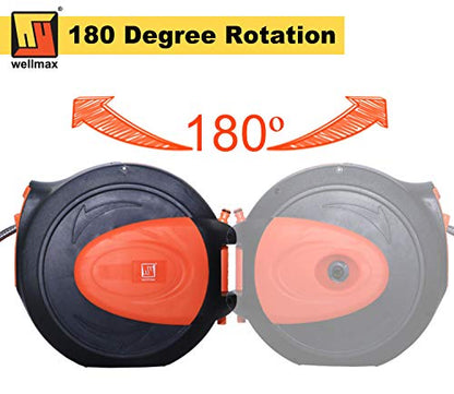 Wellmax Retractable Water Hose Reel with Wall Mount, Flexible Garden Hoses Expandable Up to 65ft + 7ft Hose Connector, Kink Free and Convenient Storage