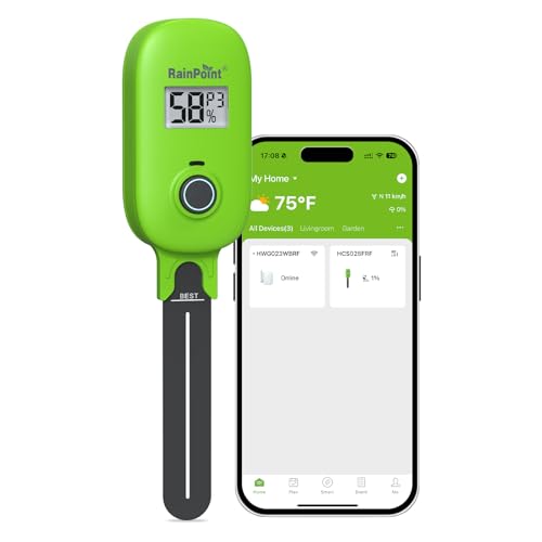 RAINPOINT Smart Soil Moisture Meter for Plants, Soil Hygrometer Sensor, Real-time Monitor Humidity Tester for Gardening, Farming, Indoor and Outdoor Plants Care, HWG023/HWG040 WiFi Hub Needed (Green)