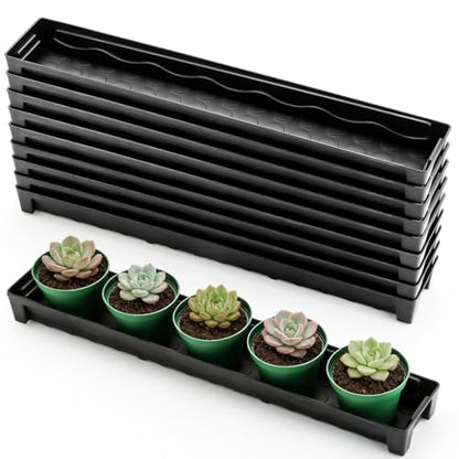 RooTrimmer 10 Pack Plastic Windowsill Saucer (17"x3"x1.5"), Rectangular Window Sill Plant Pot Trays with Removable Drainage Hole, Thick Plant Saucer Tray for 2.8 inch (7CM) Flower Nursery Pots (Black) - size: Trays (17"x3"x1.5") for 2.8 Inch Pots-10 Pack