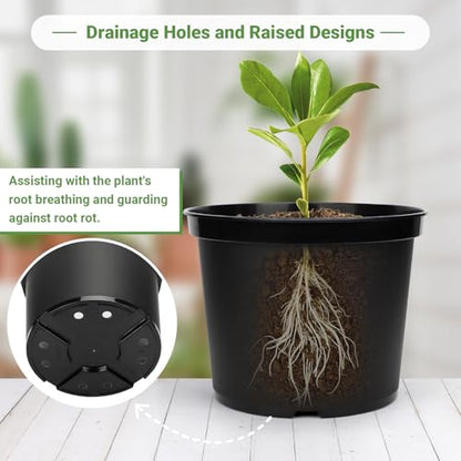 GREANER 5 Gallon Black Planter Pots, 10PCS Plastic Durable Plant Pots for Plants, Seed Starting Container for Flower Herb Vegetable Seedling Tree Fruit - size: 12 Inch