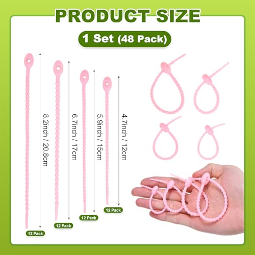 M METERXITY 24-Pack Adjustable Plant Ties, 4.7/5.9/6.7/8.2 Inch Silicone Flexible Multi-Function Garden Twist Tie for Crafts/Gift Wrapping/Gardening Plants, Reusable Support Twine [Pink] - color: Pink