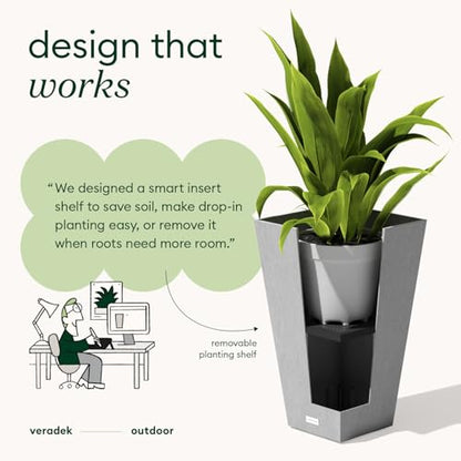 Veradek Pure Series Taper Planter - Tall Tapered Outdoor Planter with Shelf - color: Gray, size: 24 inch - 1 Pack