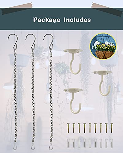 NACETURE Heavy Duty Plant Ceiling Hooks with Chain, White, 3 Pack - color: White With Chain