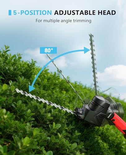 4-in-1 Pole Hedge Trimmer Cordless with 2 x 2.0 Ah Batteries - color: Red