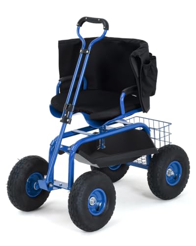 Garvee Heavy Duty Garden Cart, Garden Scooter Rolling Workseat - color: Blue With Backrest