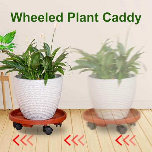 Doseno Rolling Plant Stand, Plant Caddy with Wheels, 13 in, 1 Pack, Brown - color: 1 Pack-Brown