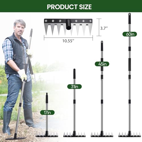 Garden Weed Pulling Tool with Long Handle, Garden Hoe and Weed Rake