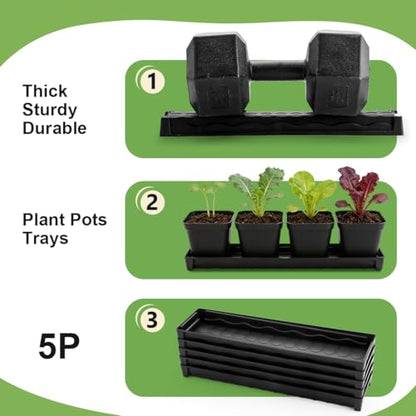 5 Pack Plastic Window Sill Saucer (16"x5.5"x1.5"), Rectangular Windowsill Plant Pot Trays with Removable Drainage Hole, Thick Plant Saucer Tray for 4 inch (10CM) Flower Seedling Pots (Black) - size: Trays (16"x5.5"x1.5") for 4 Inch Pots-5 Pack