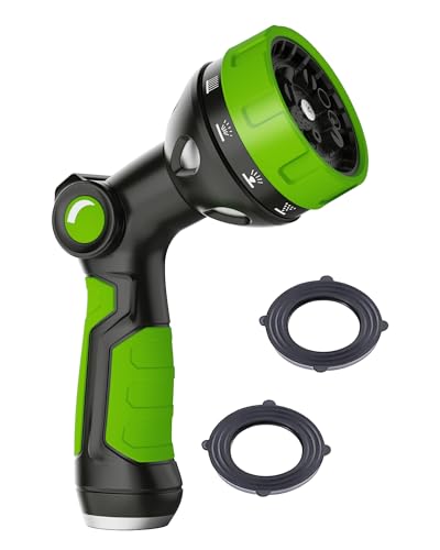 Hose Sprayer Nozzle Heavy Duty - 10 Spray Patterns Garden Hose Nozzle with Adjustable Flow Control for Watering Plants, Washing Cars,Washing Pets, Thumb Control (Green) - color: Green