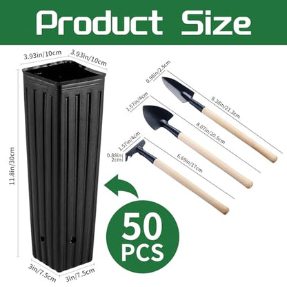50 Pcs 12" Tall Tree Pots Plastic Deep Nursery Pots - color: 50pc Square