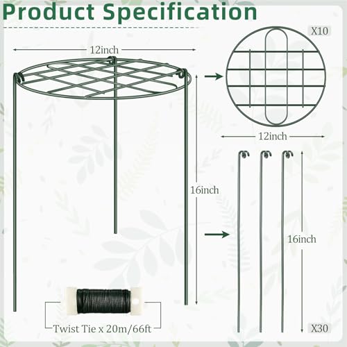 10 Pack 12 x 16 Inch Peony Cages and Supports for Outdoor Plants - size: 10pack/12 x 16 inch