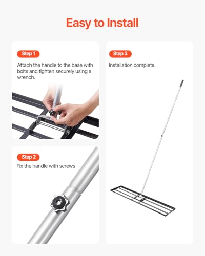 VEVOR Lawn Leveling Rake, Lawn Leveler with 83.9 in Handle, 48x10 in Ground Plate, Rust-Resistant Carbon Steel Soil Leveler, 2 Heights Adjustable, Effort Saving Lawn Leveling Tool for Yard Golf Court - size: 48x10 in, style: Classic: Carbon Steel