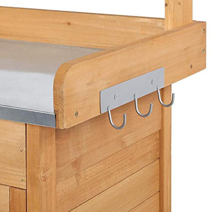 Topeakmart Outdoor Potting Bench with Storage Potting Table,Wood - color: Natural Wood