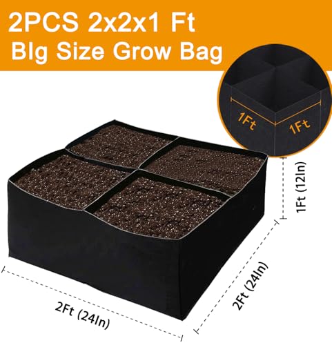 2 PCS Grow Bags, Fabric Raised Garden Bed for Vegetable Herbs Gardening, 28.5 Gallon Fabric Planting Bags Pots Indoor Outdoor, 2x2x1ft - size: 2x2x1ft 2-Pack