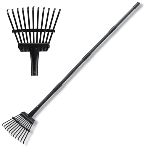 Small Rakes for Garden Beds,11 Tines Heavy Duty Metal Yard Hand Rake with 63in Adjustable Handle,Ideal Gardening Rakes for Gathering Leaves,Shrub,Dog Poop,Garden Flower Beds