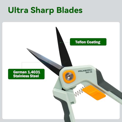 PrunePro Garden Scissors Pruning Shears Sharp Stainless Steel Non-Stick Teflon Coating Blade for Precise Cuts Garden Snip Bonsai Clippers for Plants Rose Flower - color: Green