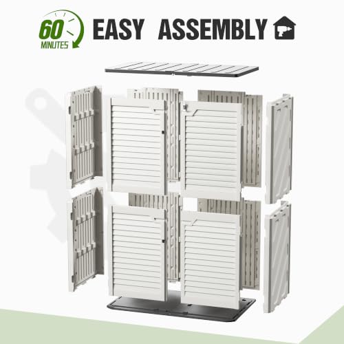 65 Cu.Ft Resin Outdoor Storage Shed with Floor, Weatherproof Plastic Vertical Outdoor Storage Cabinet for Garden Backyard Patio Pool Tool - size: 65 Cu.Ft
