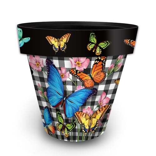 Briarwood Lane Spring Planter 14" x 15" x 15" Checkered Butterflies Large for Spring Planter - color: Checkered Butter, size: Large