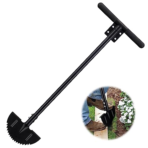 Lawn Edger Tool, Half Moon Edger and Sharp Round Saw Tooth Blade, Wide Footstep, Manual Edger Landscaping Tools for Sidewalk, Border, Garden, Grass, Heavy Duty full Metal Edging Tool 37” Long Handled
