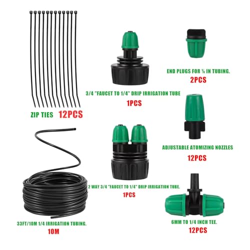 1/4" Lock Barbed Misting Cooling Drip Irrigation System - size: Medium Drip Irrigation Kit