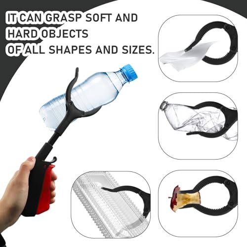 Short Grabber Reacher Tool 2 PCS,Small Grabber Reacher Tools Non-Slip Ergonomic Handle,Portable for Elderly, Disabled, Sanitation Workers,11.02in,Black Red