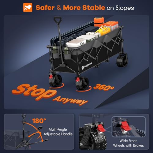 Originsure 300L Foldable Beach Wagon Cart with Big Wheels,560lbs,Grey&Black - color: Black&grey