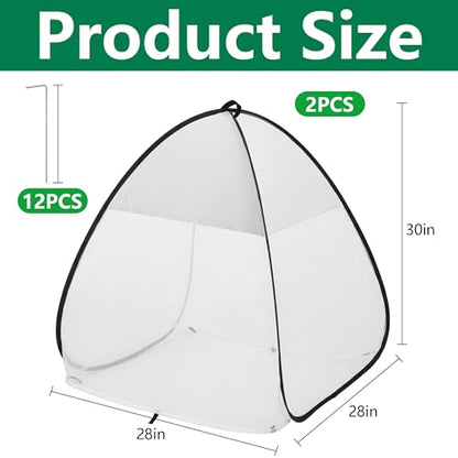 2Pcs Pop Up Garden Netting Bug and Shade Cover,Plant Sun Shade Netting Tent - color: White-28x28x30 Inch