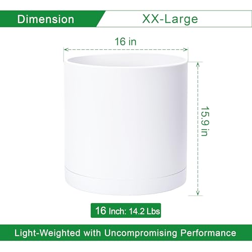 D'vine Dev Plastic Planter Pot with Saucer, 16 in, White, 74-X-A-5 - color: Matte White, size: 16 Inch