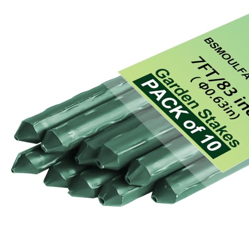 Garden Stakes 7ft, Metal Plant Stakes 7 Feet for Gardening and Farm, 84" Plastic Coated Plant Support for Tomato, Cucumber, Bean, Flower, Potted and More Climbing Plants - size: 7ft, pack of 10