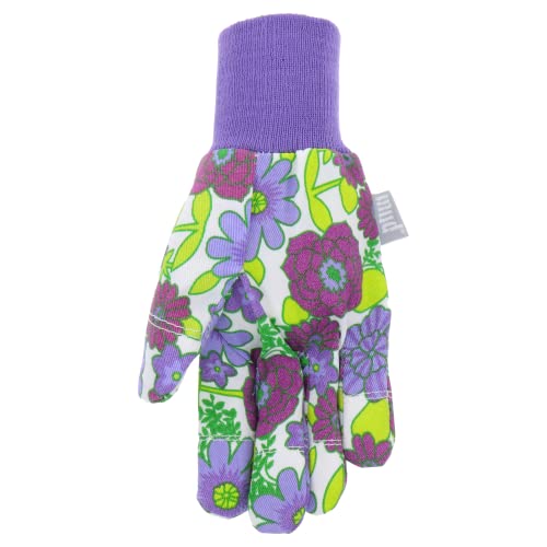 MUD Jersey & Chore Women's Garden Glove, Breathable, Elastic, Reinforced Fingertips, Purple Floral, M/L - size: Medium-Large