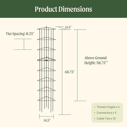 Vego 3-Panel Tomato Cage for Garden & Pots, Rust-Resistant Tomato Stakes Plant Cage Trellis Support for Climbing Vegetables Plants- 11.5" Triangle 4 Pack - size: 11.5 inch