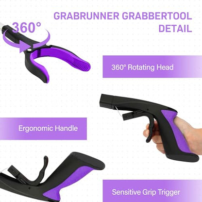 2 Pack 32 inch GrabRunner Heavy Duty(up to 10 lbs) Reacher Grabber Tool with Strong Magnetic (New Purple) - color: Purple(pack of 2)