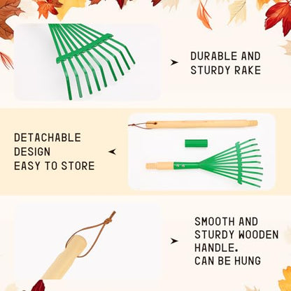 Kids Rakes with Hardwood Handle - Metal Kids Leaves Rakes, 28" Child Size Lawn Rakes with Vibrant Green Heads, Garden Tool Set for Kids Boys and Girls - color: Green