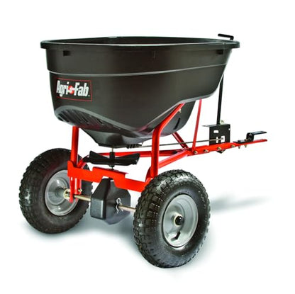 Agri-Fab Pull Behind Broadcast Spreader for Seed, Fertilizer, Salt and Ice Melt, 130 lb Hopper Capacity with Universal Hitch and 12 Ft Spread Width - style: Modern