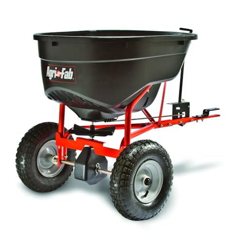 Agri-Fab Pull Behind Broadcast Spreader for Seed, Fertilizer, Salt and Ice Melt, 130 lb Hopper Capacity with Universal Hitch and 12 Ft Spread Width - style: Modern