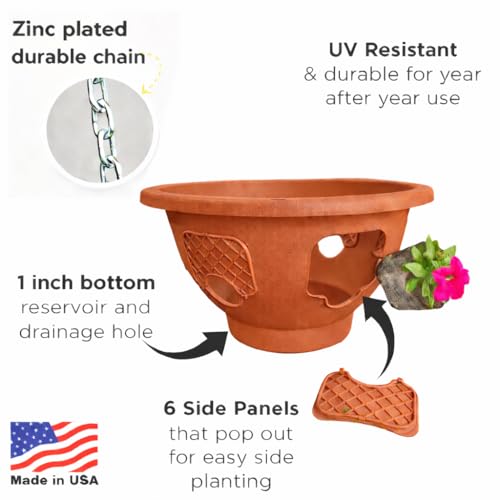 Ultimate Hanging Baskets - Strawberry, Tomato, Flower, and Herb Outdoor Planters - Use Garden Pots for Growing Plants Outside On A Deck, Fence, or Balcony (2, Terracotta) - color: Terracotta