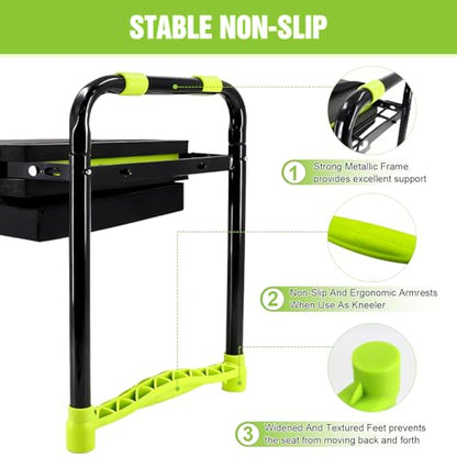 10.9in Wide Foldable Garden Kneeler and Seat, Heavy Duty with Thick Pad