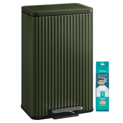 SONGMICS Trash Can, 13 Gallon (50 L), Stainless Steel, with Lid, Pedal - color: Green, size: 13 Gallon