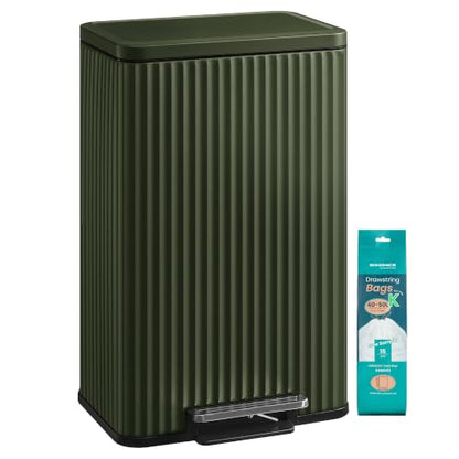 SONGMICS Trash Can, 13 Gallon (50 L), Stainless Steel, with Lid, Pedal - color: Green, size: 13 Gallon