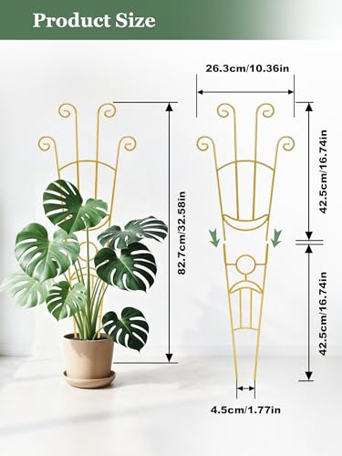 2Pcs Large Metal Trellis for Potted Plants Indoor, 33 Inch Tall Expandable Garden Trellis for Climbing Plants, Houseplant Support for Monstera, Ivy, Hoya Flower Outdoor (Gold) - color: Golden
