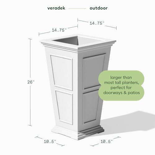 Veradek Brixton Series Planter - Tall Outdoor Planter with Shelf - color: White, size: 26 inch