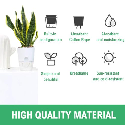 6/4/3Inch Watering Planters 4 Pack Plastic Wicking Pots White - color: 6/4/3''-3pack-white