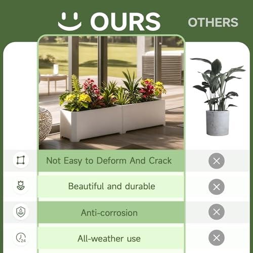 Metal Rectangular Planter Box 32"L x 15"W x 15"H Large White Planters - color: White, size: 32"Lx15"Wx15"H