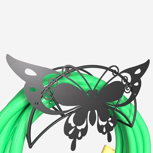 Garden Hose Holder Metal Wall Mount HeavyDuty 125'5/8"Butterfly Hose Hanger - color: Black Butterfly