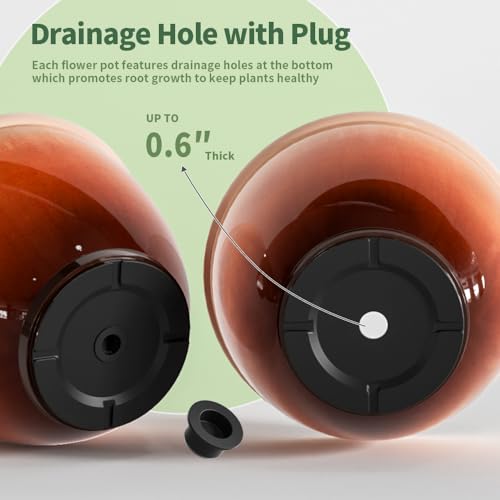 8 Inch Plant Pots, Glazed Plastic Indoor Planters with Drainage, 4 Pack - color: Orange