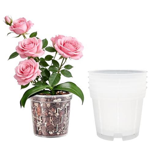Orchid Pot with Drainage Holes, 4 Pack 6 Inch Clear Plastic Breathable Slotted Pots for Repotting-Root Control Planter-Sturdy Plastic Plant Pot for Butterfly Orchid, Hydroponics, Indoor & Outdoor - size: 6 Inch 4Pcs